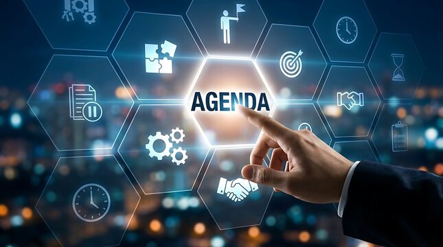 Business agenda planning with digital interface and hexagonal icons 