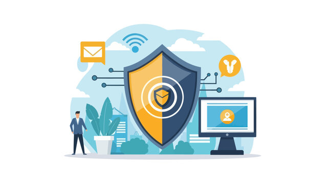 Digital Shield Protection Cybersecurity Concept.