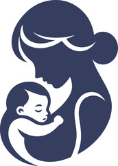 Mother and baby icon collection with maternity silhouettes, parenting love symbols, pregnancy, childcare, family care moments isolated on white background vector.