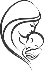 Obraz premium Mother and baby icon collection with maternity silhouettes, parenting love symbols, pregnancy, childcare, family care moments isolated on white background vector.