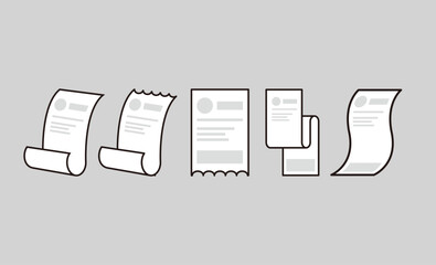 レシート・書類・伝票のシンプルなラインアイコンセット