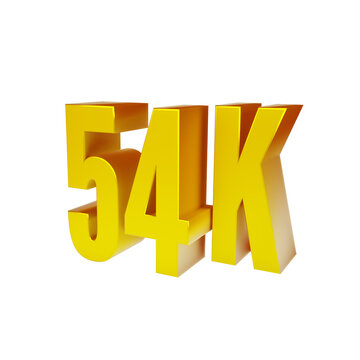 Golden 54K isolated on white background. Thank you for 54k followers. 3d render.