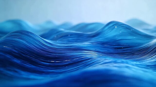 Abstract blue ocean waves with flowing light lines and gradient colors