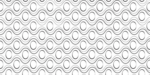 Obraz premium Seamless black and white wavy line and circle pattern with an abstract and decorative design.