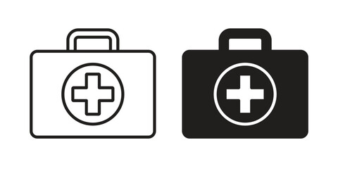 First aid kit icons in different styles. Simple icon design