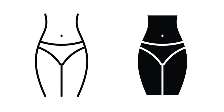Female hips and waist icons in different styles. Simple icon design