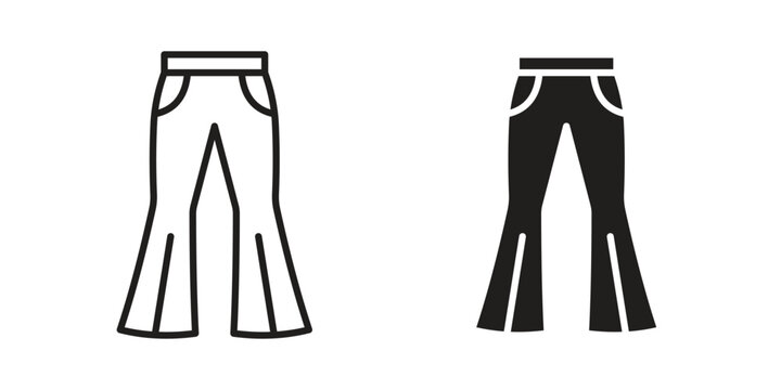 Flare pants icons in different styles. Simple icon design
