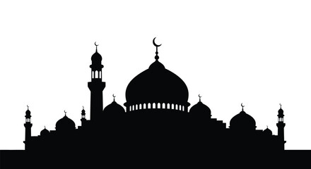 Silhouette of mosque with crescent moon on dome against white background © SHANTI ICONSET
