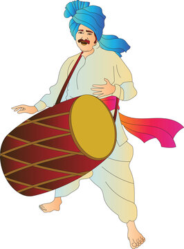 celebration of the Maharashtrian new year, India. Drummers welcoming the new year with dhol and tasha, typical Indian musical instrument for welcoming new year Gudhi Padwa.	
