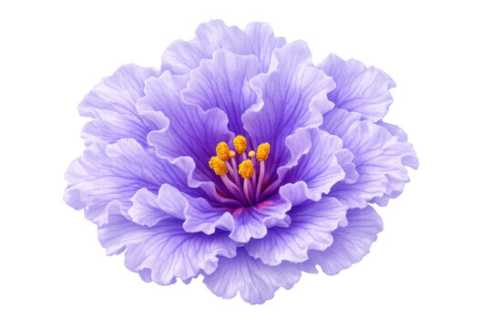 Purple flower bloom with detailed petals, botanical illustration, vibrant violet flora design on transparent background