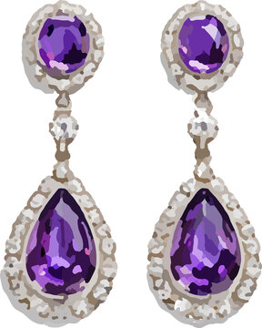 Royal Amethyst Drop Earrings with Diamond Halo Luxury Jewelry Illustration