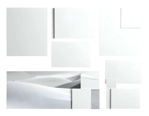 Clean, minimalist composition of white paper sheets, artfully arranged