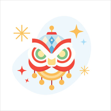 Vibrant Chinese Lion Dance Head Icon for Festive Celebration flat design vector empty state ui element