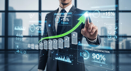 Businessman Activating Virtual Business Success Roadmap