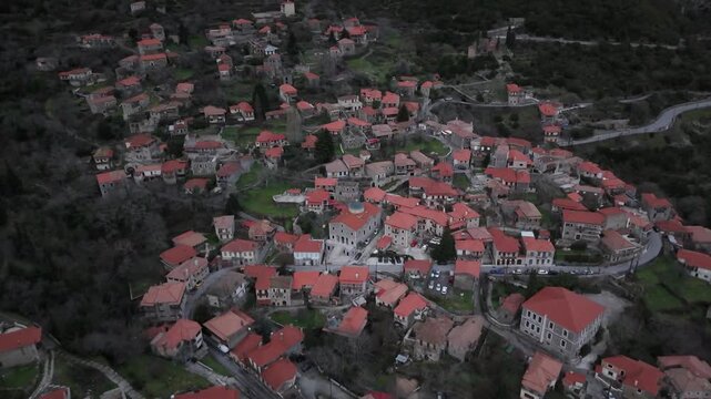 Drone View of Stemnitsa Village in the Mountains of Arcadia, Greece