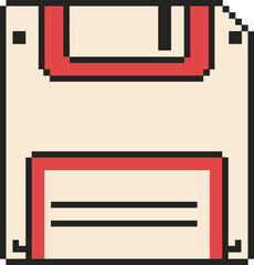 Pixel Art Floppy Disk Icon - Retro 8-Bit Data Storage Diskette for Vintage Computer Gaming and 90s Nostalgia UI Design Vector