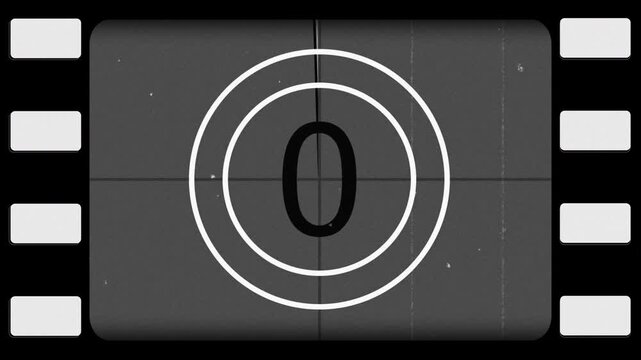 Film countdown vintage retro movie old timer black white classic leader perfect for introductions, transitions, or adding a nostalgic feel to any video project.