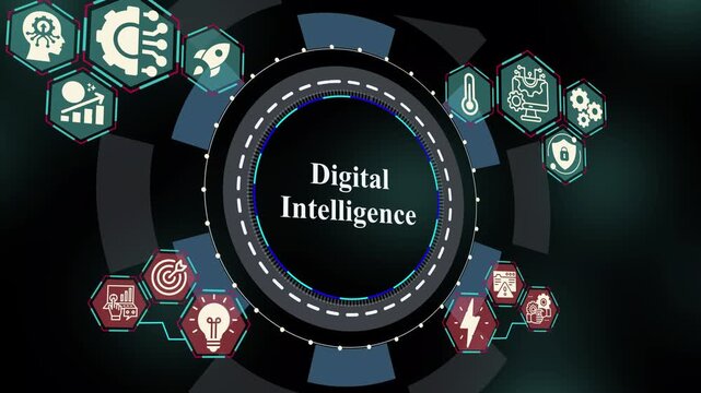 Digital intelligence concept with real-time analytics visualization, smart data interpretation, automated reasoning modules, and AI-driven system design.