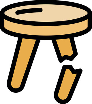 Small round wooden stool with a broken leg, representing danger and fragility