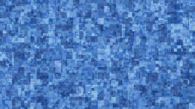 Blue pixelated abstract pattern background animation, loopable digital square mosaic tiles, technological geometric texture design
