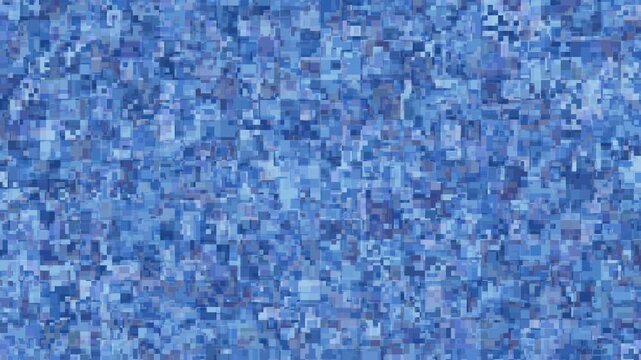 Blue loopable pixelated abstract pattern animation, digital square mosaic tiles, technological atmosphere, geometric texture background