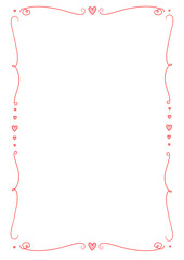 Red and Pink Valentine’s Day Hand Drawn Heart Transparent A4 Frame valentines swirls whimsical romantic girly illustration drawing hearts line png valentine cute decoration party invitation border
