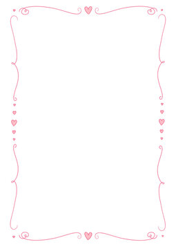 Pink Valentine&rsquo;s Day Hand Drawn Heart Transparent A4 Frame valentines swirls whimsical romantic girly illustration drawing hearts line png valentine cute decoration party invitation border poster