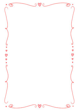 Red and Pink Valentine&rsquo;s Day Hand Drawn Heart Transparent A4 Frame valentines swirls whimsical romantic girly illustration drawing hearts line png valentine cute decoration party invitation border