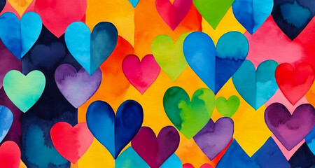 Bright background with multicolored hearts