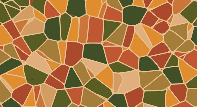 Abstract geometric mosaic design featuring various earth tones and irregular polygon shapes for a unique decorative appearance perfect for backgrounds