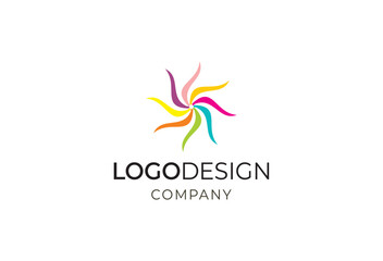 Modern logo design company emblem featuring dynamic multicolored abstract shapes and text
