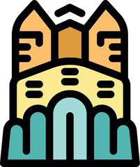 Fototapeta premium Colorful castle icon with bold lines and geometric shapes