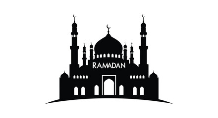 Ramadan mosque silhouette with minarets and dome on white background © Anwar