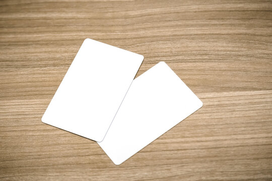 Two white blank name card on table