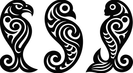 Fototapeta premium Tattoo Style Bird Designs Black Silhouette.