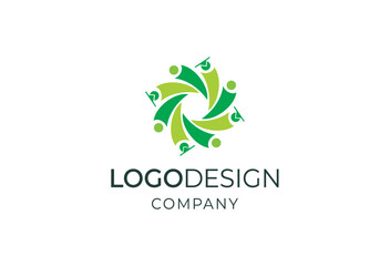 Corporate logo design concept featuring swirling green shapes and leaves on a clean background, symbolizing growth and harmony, perfect for eco-friendly companies