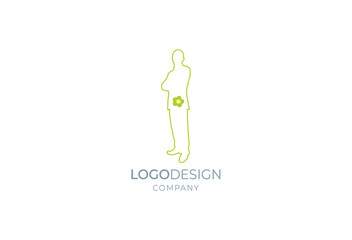 Professional logo design concept featuring a minimalist human figure with a green emblem, representing corporate identity and branding