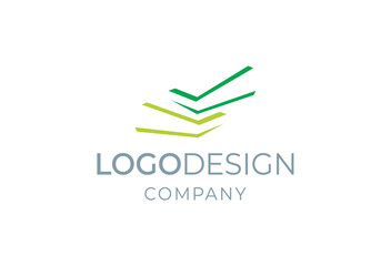 Modern logo design company emblem featuring abstract green chevron shapes and text, vector illustration for business branding