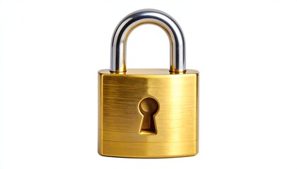 Naklejka premium Golden padlock with silver shackle isolated on white. Security and protection with this closed lock
