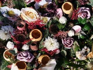 Flower arrangements on a grave 