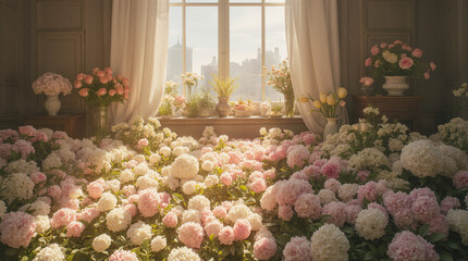 a sunlit flower shop