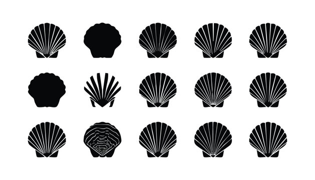 Nautical shell silhouette elements vector set in clean black style