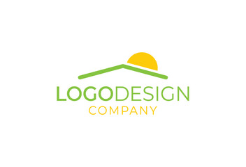 Modern roof top minimalist Logo Design Concept for Company Branding with House and Sun Elements