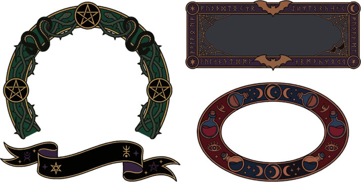 Fantasy game frames and decorative borders collection isolated on transparent background