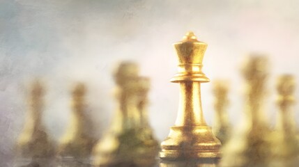Strategic Chess King Illustration Reflects Intense Competition Focused Metallic Shine Concept Art