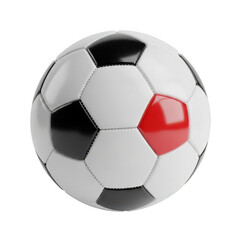Fototapeta premium Black and white soccer ball with red patch isolated on transparent background