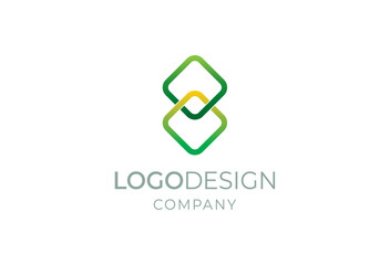 Abstract Geometric Logo Design Featuring Interlocking Green Squares on a White Background with Company Text