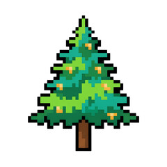 Pixel Art Christmas Tree with Bright Ornaments and Green Leaves