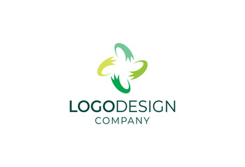 Modern logo design showcasing intertwined green hands forming a positive symbol, representing collaboration, care, and community-focused growth for a business or organization