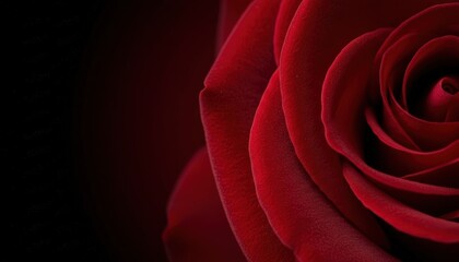 Naklejka premium Stunning Close-up of a Lush Red Rose with Soft Velvety Petals and Dark Moody Atmosphere